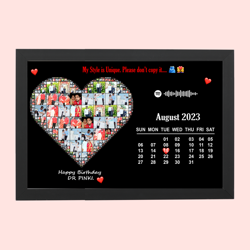 Personlized Calender Photo Frames with Photo Upload (Black)