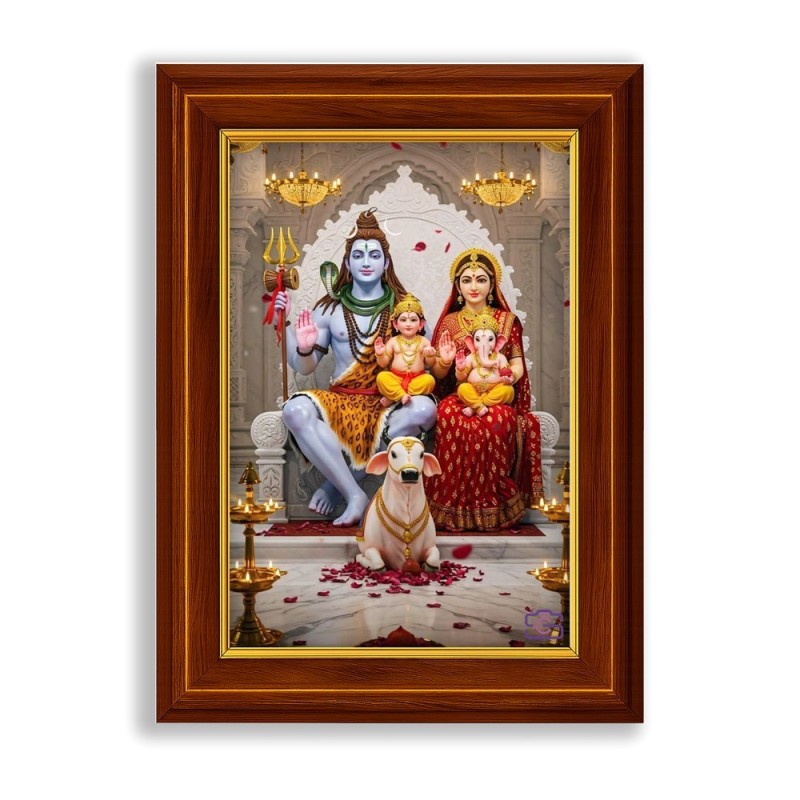 Lord Shiva Parivar Photo Frame – Devotional Wall Frame of Shiv Parvati with Ganesha & Kartikeya - Seematics Customization
