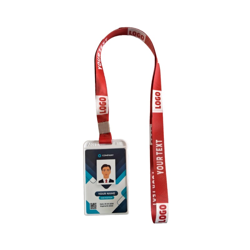 Customized School & Office ID Card with Printed Lanyard, Any Color (Portrait, Double Side)