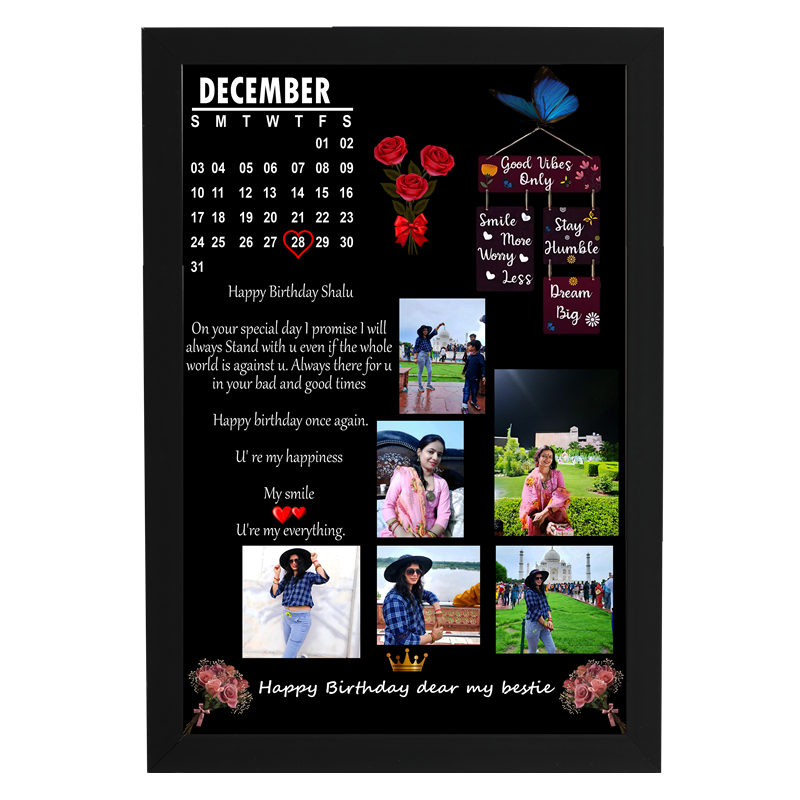 Personlized Calender Photo Frames with Photo Upload (Black)